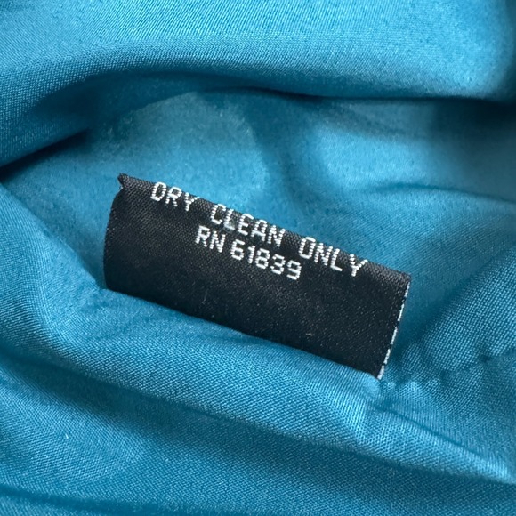 Teri Jon Rickie Freeman 8 Teal Metallic Jacquard Bow Shoulder Cocktail Dress - Picture 7 of 16